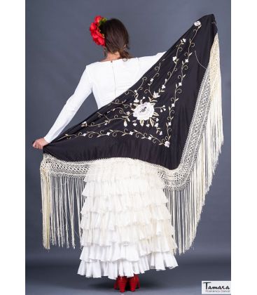 triangular embroidered manila shawl in stock - - Roma Shawl Ivory Fringe - Embroidery Earth and gold