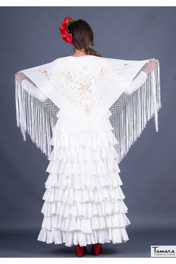 Châle flamenco brodé modèle Châle Florencia - Broderie Terre et or Vert mousse