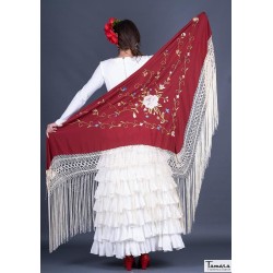 Châle Manille brodé triangulaire - EN STOCK modèle Châle Roma Frange Ivoire - Brodé Tons Terres Noir