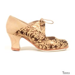 Chaussures professionnelles de flamenco modèle Chaussures de flamenco Arty - Diseño 05 - Daim - Bois - Carrete 6cm - Normal Diseño 05