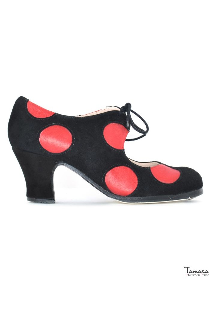 Chaussures professionnelles de flamenco modèle Chaussures de flamenco Cordonera Lunares negro-rojo