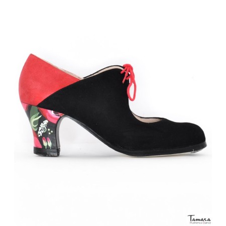 Chaussures professionnelles de flamenco modèle Chaussures de flamenco Arty - negro-rojo - Daim - Peint à la main: Ramo - Carrete 6cm - Normal negro-rojo