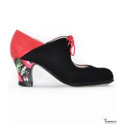 Chaussures professionnelles de flamenco modèle Chaussures de flamenco Arty - negro-rojo - Daim - Peint à la main: Ramo - Carrete 6cm - Normal negro-rojo