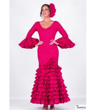 robes flamenco en stock livraison immédiate - Vestido de flamenca TAMARA Flamenco - Taille 38 - Robe flamenca Paris (Fuxia noir à pois)