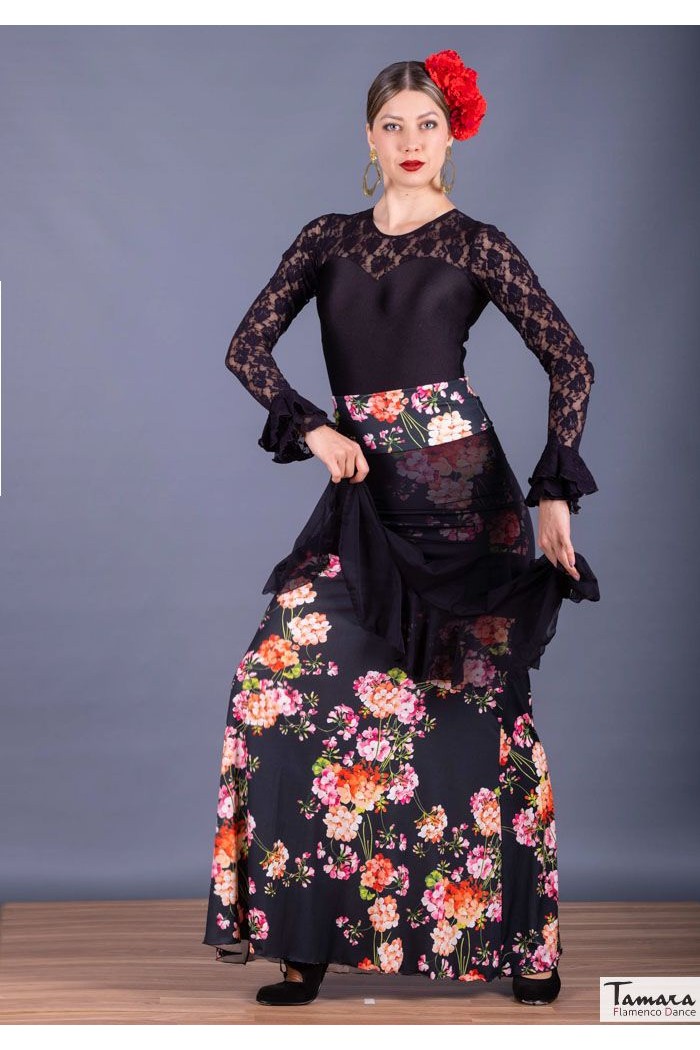 Jupes flamenco FEMME modèle Jupe flamenco Jupe Carmencita - Tricot élastique imprimé Imprimé en rouge