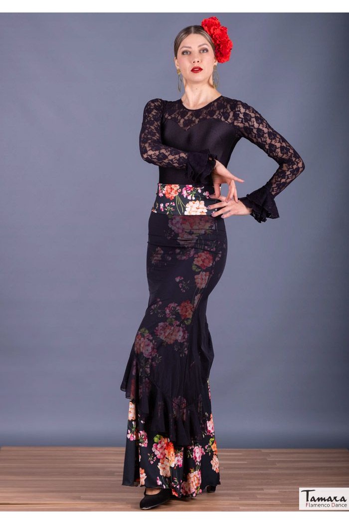 Jupes flamenco FEMME modèle Jupe flamenco Jupe Carmencita - Tricot élastique imprimé Imprimé en rouge