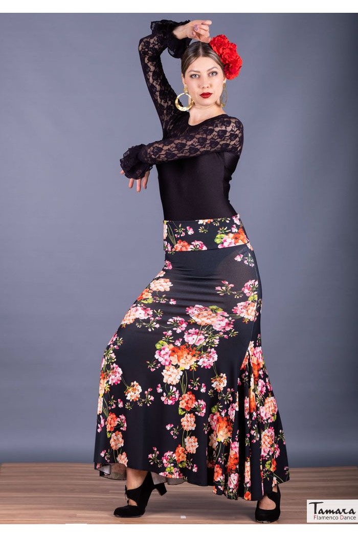Jupes flamenco FEMME modèle Jupe flamenco Jupe Mirella - Tricot élastique imprimé Imprimé floral coloré