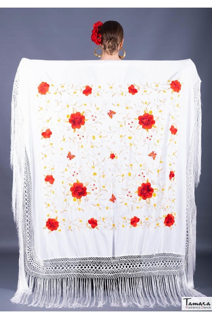 Châle Manille brodé Carré modèle Châle Printemps Manille - Brodé Rouge et Or Violet