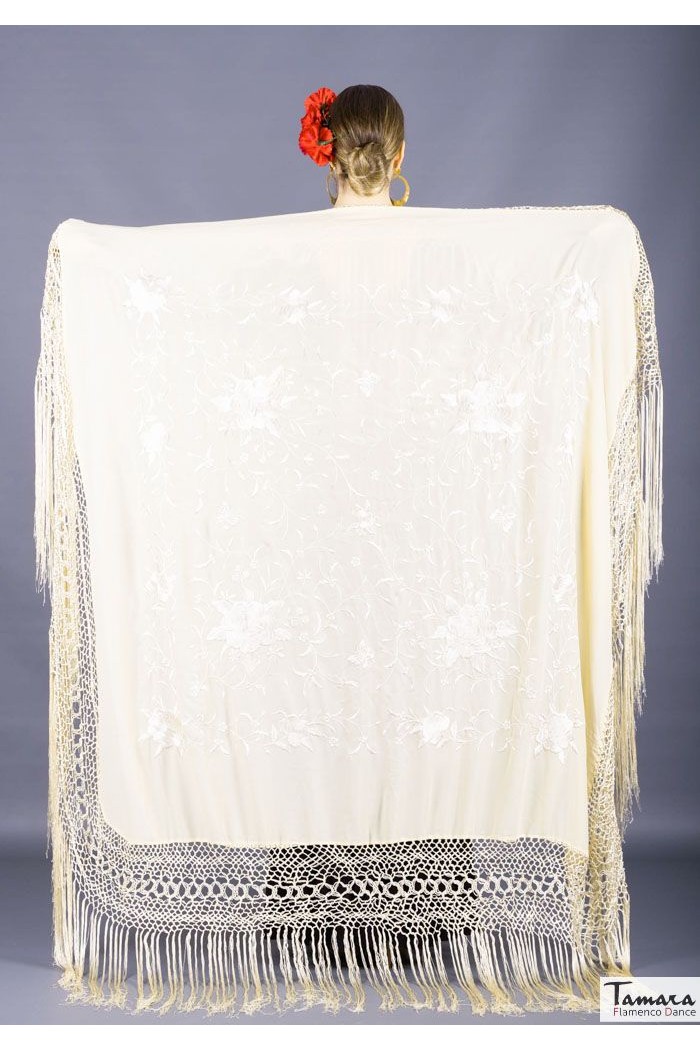 Châle Manille brodé Carré modèle Châle Printemps Manille - Brodé Beig Oro
