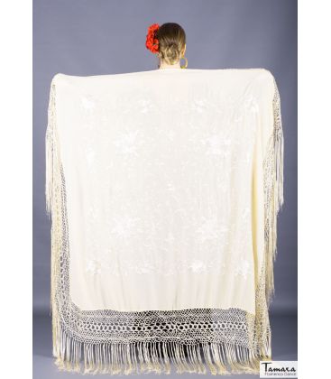 square embroidered manila shawl in stock - - Manila Shawl Ivory fringes - Ivory Embroidered (In stock)