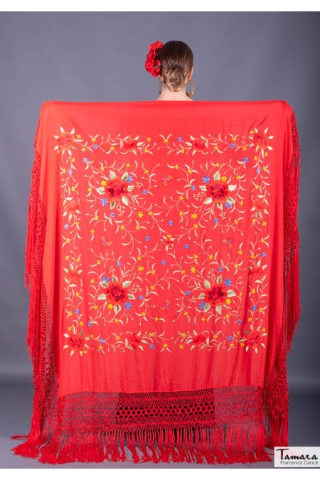 Square Embroidered Manila Shawl model Manila Spring Shawl - Multicolor Embroidered Red