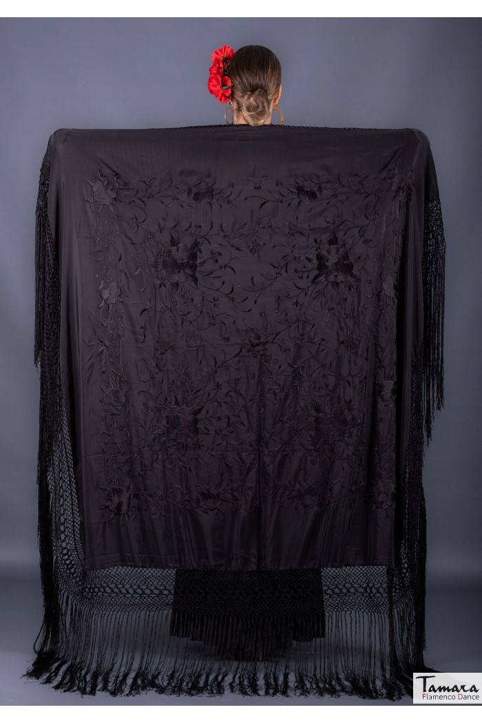  Square Embroidered Manila Shawl model Manila Spring Shawl - Black Embroidered Verde Agua