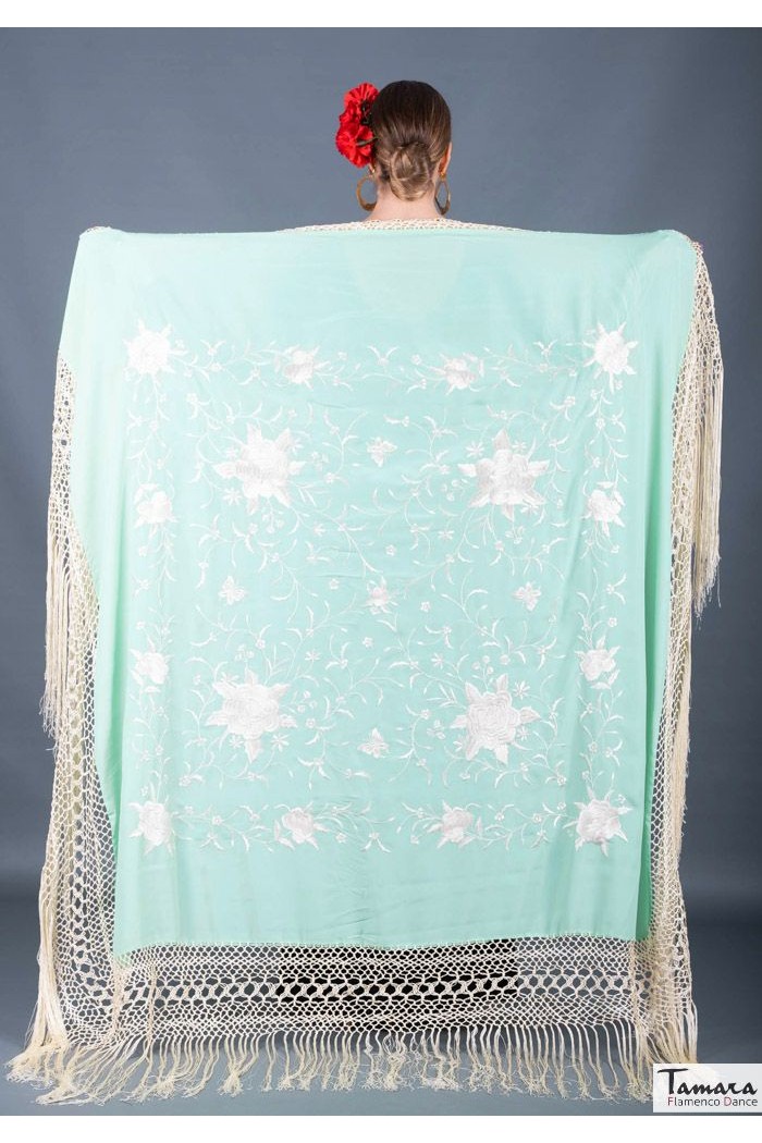  Square Embroidered Manila Shawl model Manila Shawl Ivory fringes - Ivory Embroidered Ivory