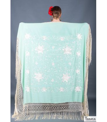 square embroidered manila shawl by order - - Manila Shawl Ivory fringes - Ivory Embroidered