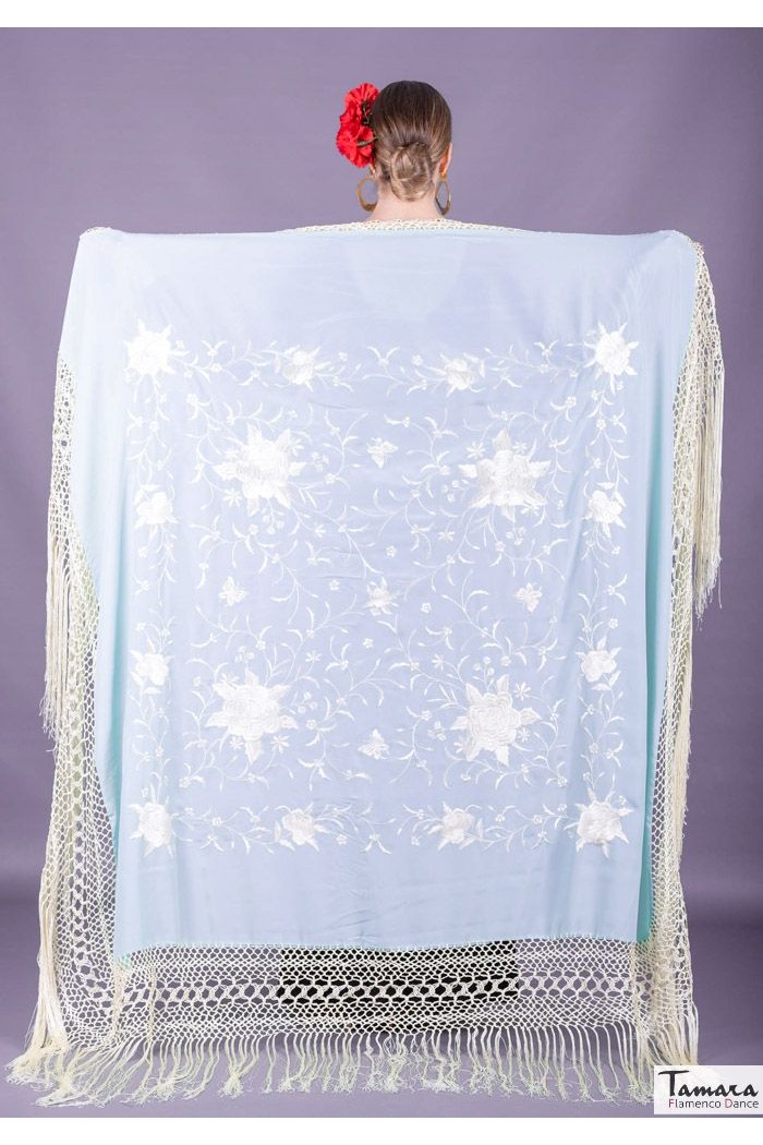  Square Embroidered Manila Shawl model Manila Shawl Ivory fringes - Ivory Embroidered Ivory