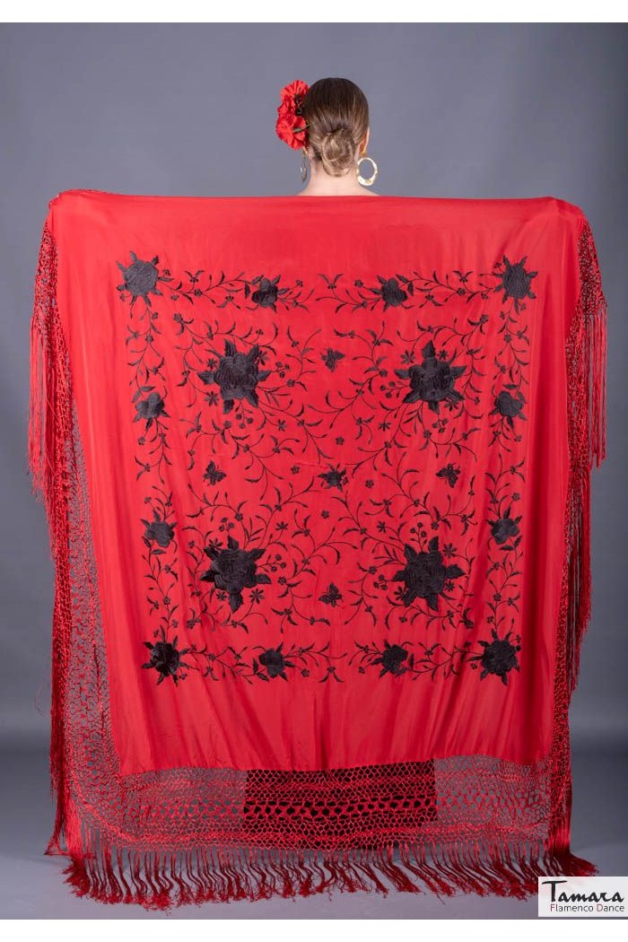  Square Embroidered Manila Shawl model Manila Spring Shawl - Black Embroidered Verde Agua