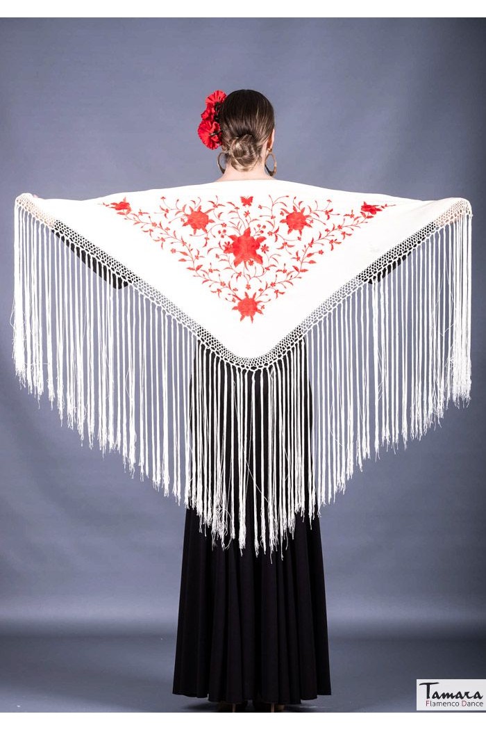 Châle flamenco brodé modèle Châle Florencia - Brodé rouge Blanc