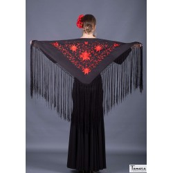 Châle flamenco brodé modèle Châle Florencia - Brodé rouge Beige