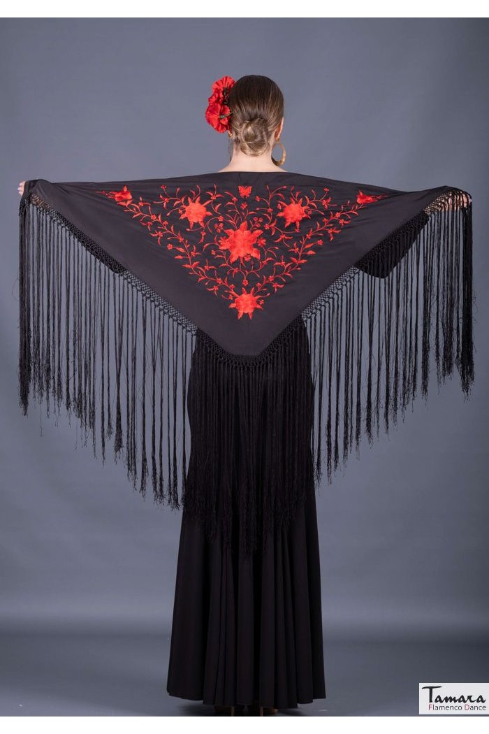 Châle flamenco brodé modèle Châle Florencia - Brodé rouge Bleu foncé