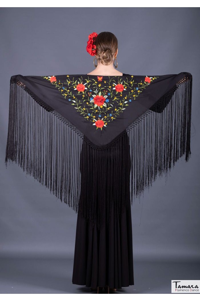 Mantoncillo bordado flamenca modelo Mantoncillo Florencia - Bordado multicolor Azulina