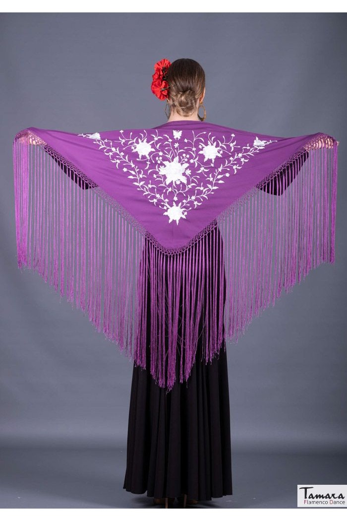  Embroidered flamenco shawl model Florencia Shawl - White Embroidered Beige
