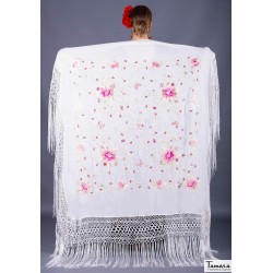 Manton Manila Bordado Cuadrado modelo Manton de Manila Primaveral - Bordado Rosa oro y marfil Rosa