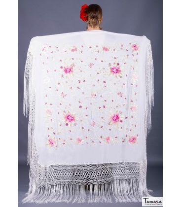 square embroidered manila shawl in stock - - Manila Spring Shawl - Embroidered Pink gold and ivory (In stock)