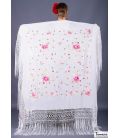 Manila Spring Shawl - Embroidered Pink gold and ivory (In stock)