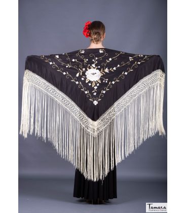 triangular embroidered manila shawl in stock - - Roma Shawl Ivory Fringe - Earth tons Embroidered