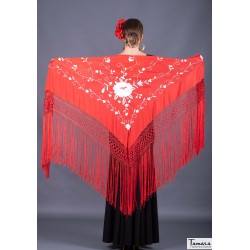 Châle Manille brodé triangulaire - EN STOCK modèle Châle Roma Frange Ivoire - Brodé Ivoire Bleu foncé