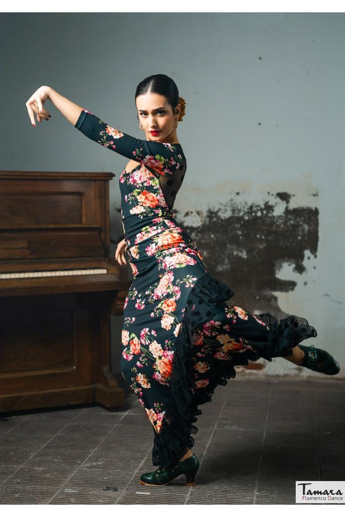 Maillot, body et haut de flamenco FEMME modèle Body Elqui - Tricot élastique Empreinte Imprimé floral coloré