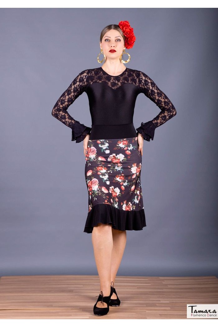 Jupes flamenco FEMME modèle Jupe flamenco Pampaneira - Tricot élastique Imprimé floral coloré