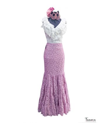 blouses et jupes de flamenco en stock livraison immédiate - Vestido de flamenca TAMARA Flamenco - Jupe flamenca Taille 40 - Candil dentelle Mauve
