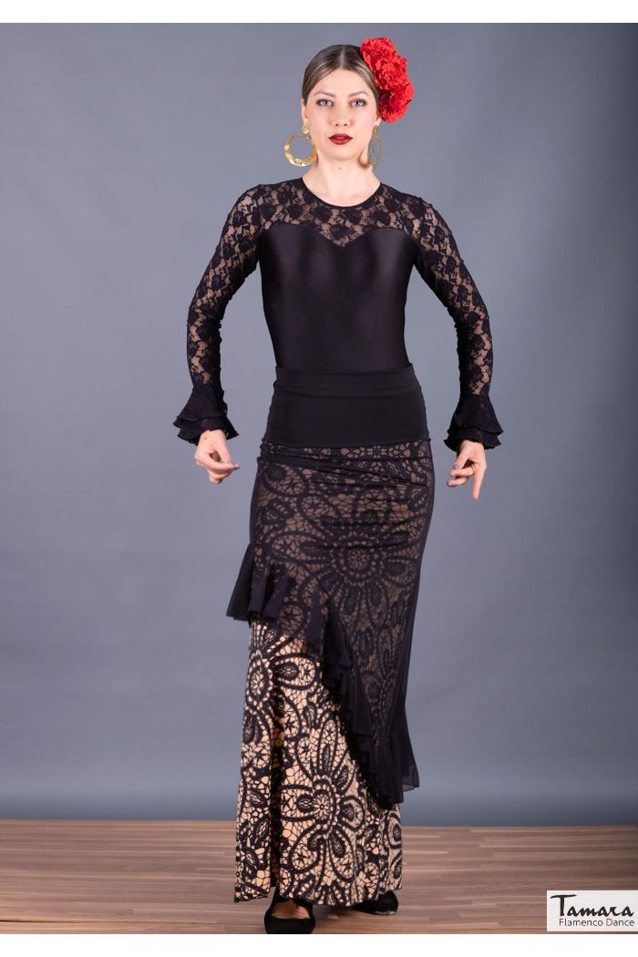 Jupes flamenco FEMME modèle Jupe flamenco Jupe Carmencita - Tricot élastique imprimé Imprimé en rouge