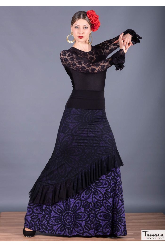 Jupes flamenco FEMME modèle Jupe flamenco Jupe Carmencita - Tricot élastique imprimé Violet