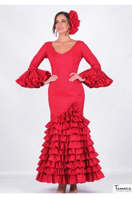 Aires de Feria Flamenco Dresses 2025 model Flamenco dress Clavellina Red black polka dot 