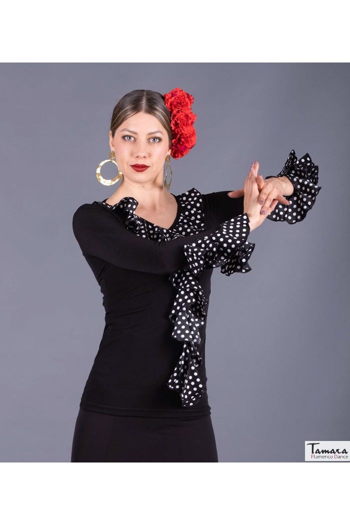  Body/Camiseta flamenca MUJER model Tarifa Polka dots T-shirt - Viscose and crep Black with red polka dots
