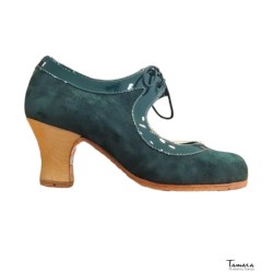 Chaussures professionnelles de flamenco Tamara modèle Chaussures de flamenco Tiento - Vert Foncé - Daim et cuir verni - Bois - Carrete 6cm - Largeur Spécial Vert Foncé 