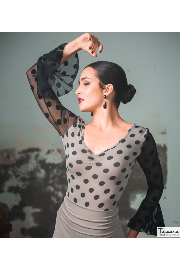  Body/Camiseta flamenca MUJER model Cautin body - Elastic knit Bordeaux black polka dot 