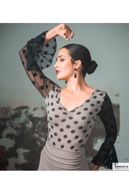  Body/Camiseta flamenca MUJER model Cautin body - Elastic knit Bordeaux black polka dot 
