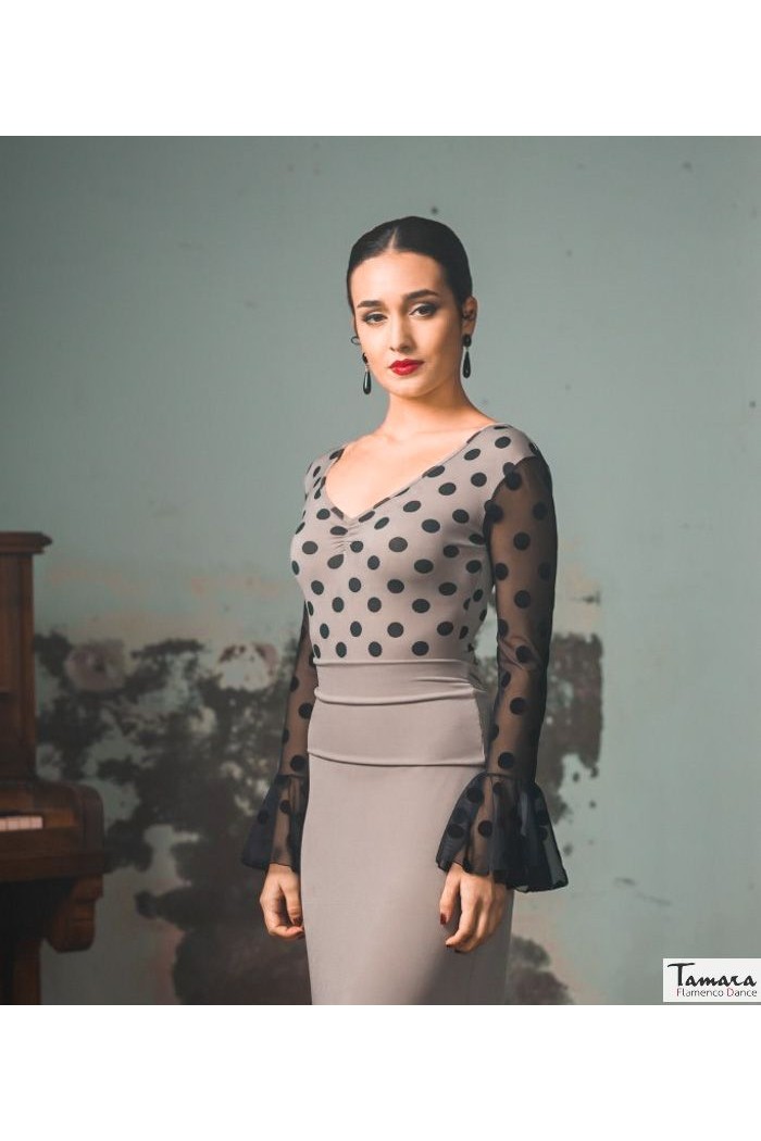 Maillot, body et haut de flamenco FEMME modèle Body Cautin - Tricot élastique Imprimé en rouge