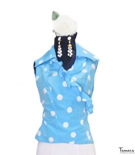 blouses and flamenco skirts in stock immediate shipment - - Turquoise flamenco shirt with polka dots - Size M