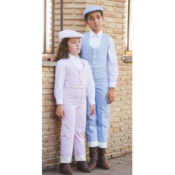 Costume andalou - EN STOCK modèle Ensemble (Gilet+Pantalon) Veste rayures Kids R Bleu - Rayé Poly