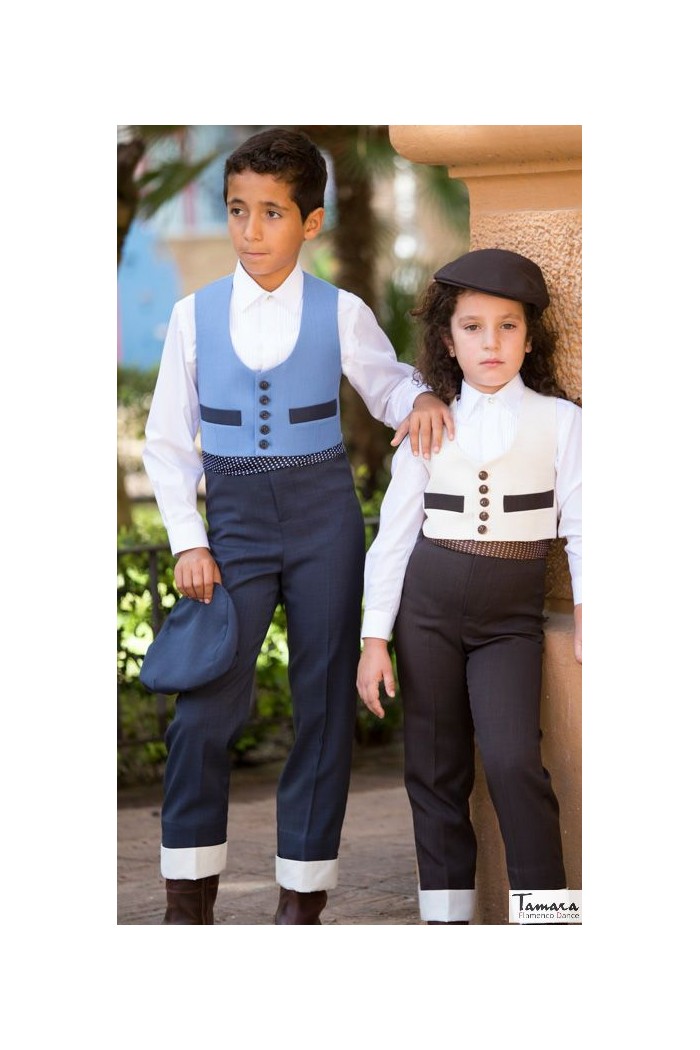 Trajes corto Andaluz - EN STOCK modelo Pantalon Liso - Con Vuelta Infantil Azul