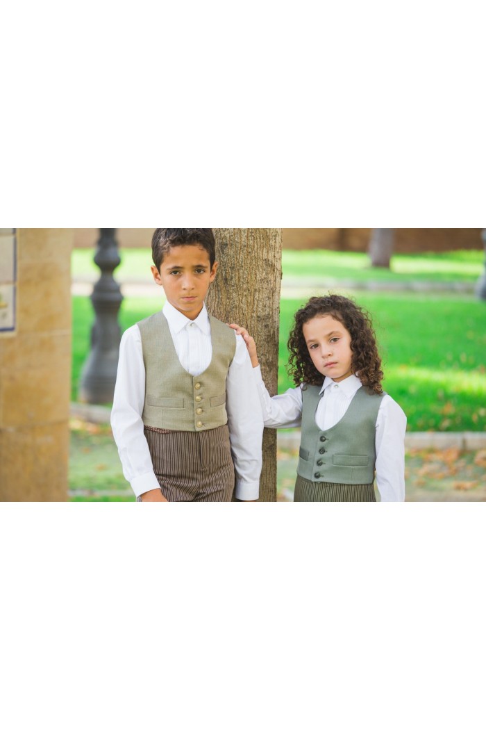 Trajes corto Andaluz - EN STOCK modelo Chaleco campero bailaor Liso - Infantil Blanco con flores