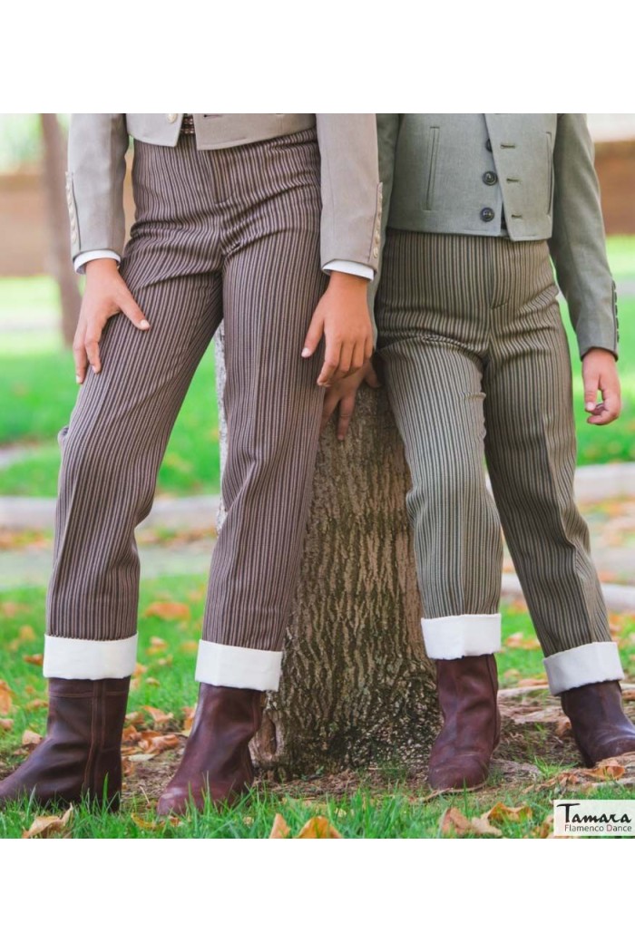 Trajes corto Andaluz - EN STOCK modelo Pantalon Rayas campera - Con Vuelta Adulto Superior R Gris - Rayas Poly