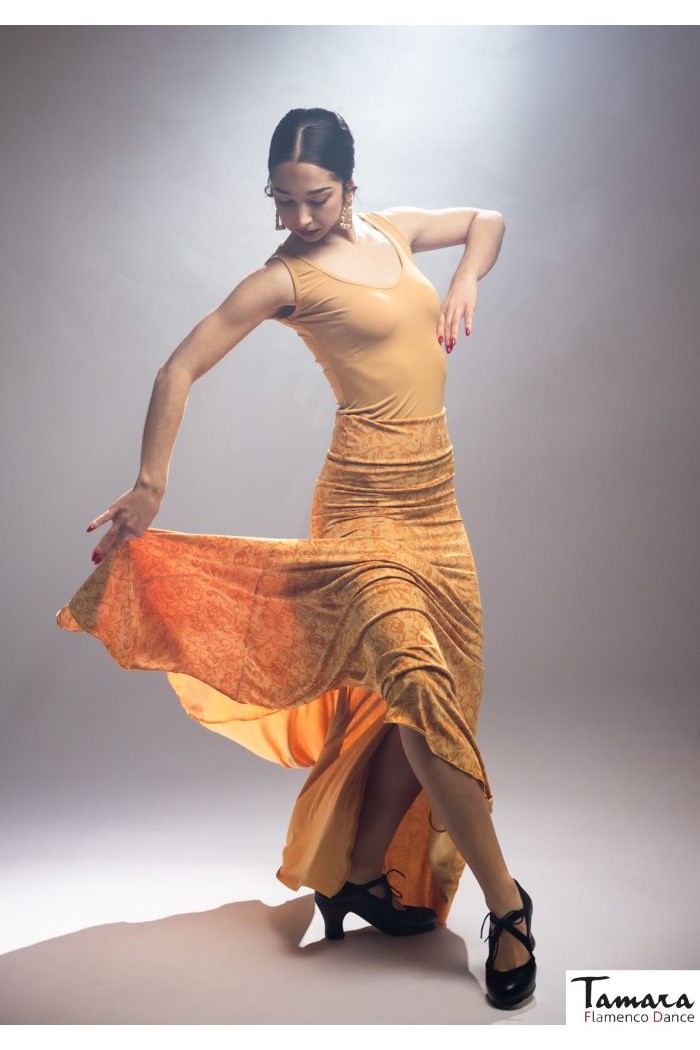  Flamenco skirts WOMAN model Flamenco skirt Mirella skirt - Elastic knit print Ochre
