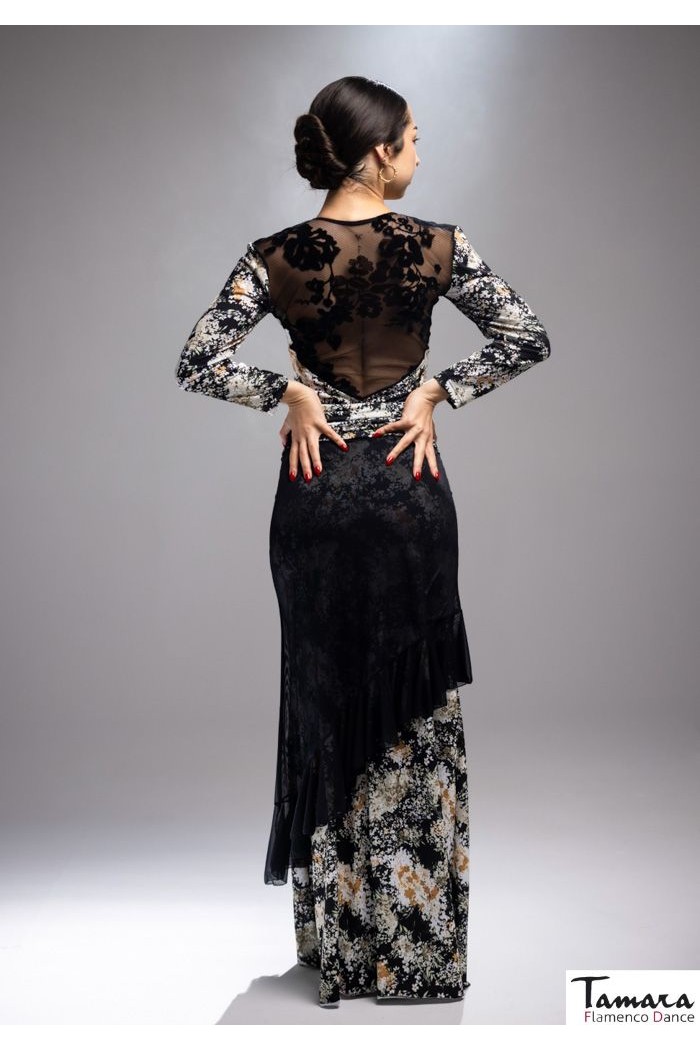 Maillot, body et haut de flamenco FEMME modèle Body Tierra - Tricot élastique Empreinte Imprimé floral coloré