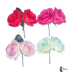 Fleurs de flamenco (pour cheveux) modèle Couple de roses flamenca Rouge