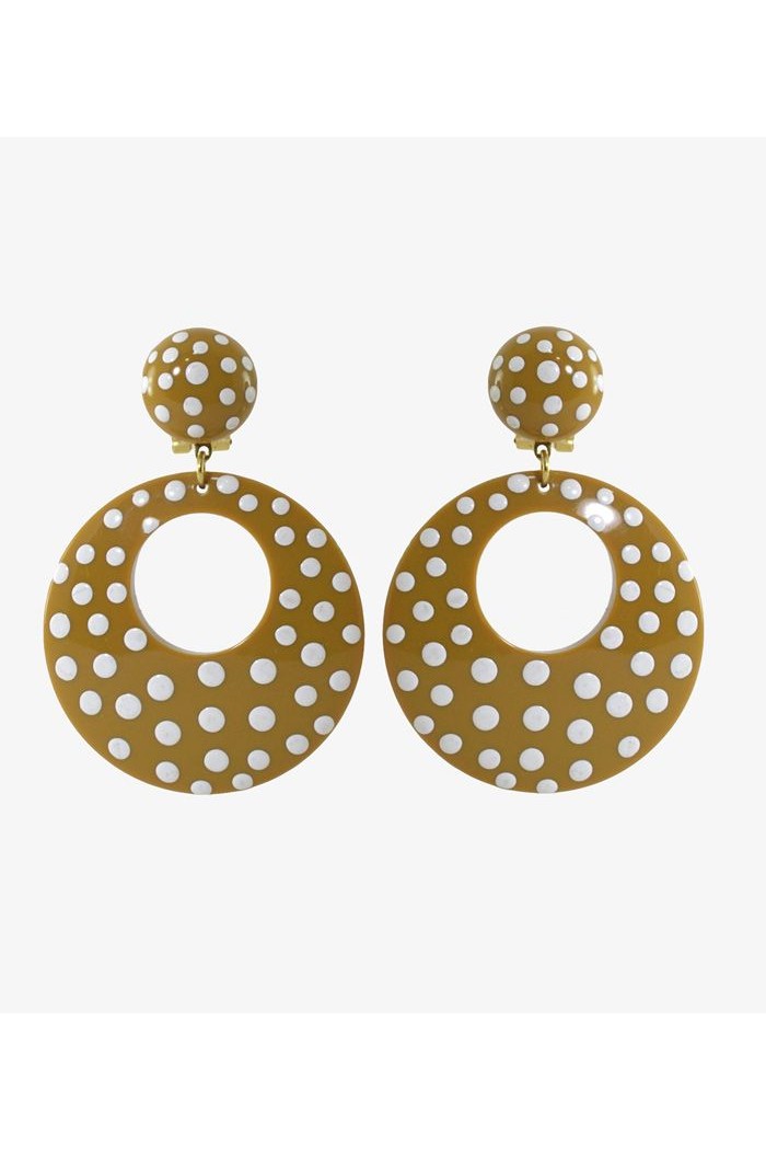  Flamenco earrings model Flamenco Earrings - White Polka Dots 5.5 cm Mustard